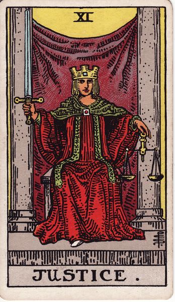 Tarotkarte Die Gerechtigkeit aus dem Rider-Waite-Tarot