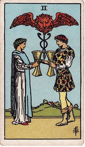 Tarotkarte Zwei der Kelche aus dem Rider-Waite-Tarot