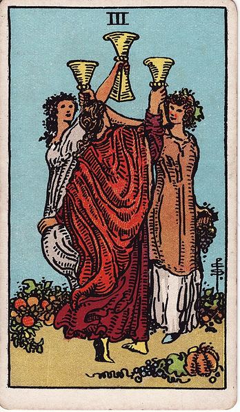 Tarotkarte Drei der Kelche aus dem Rider-Waite-Tarot