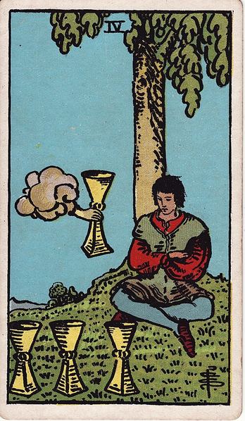 Tarotkarte Vier der Kelche aus dem Rider-Waite-Tarot