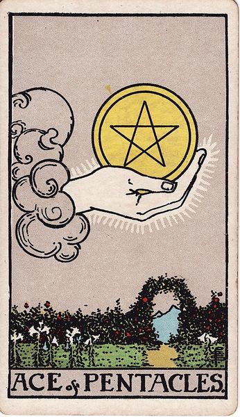 Tarotkarte Ass der Münzen aus dem Rider-Waite-Tarot