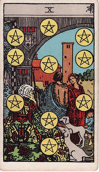 Tarotkarte Zehn der Münzen aus dem Rider-Waite-Tarot