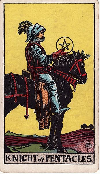 Tarotkarte Ritter der Münzen aus dem Rider-Waite-Tarot