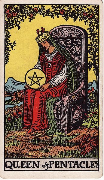 Tarotkarte Königin der Münzen aus dem Rider-Waite-Tarot