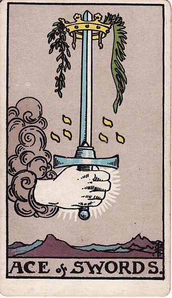 Tarotkarte Ass der Schwerter aus dem Rider-Waite-Tarot