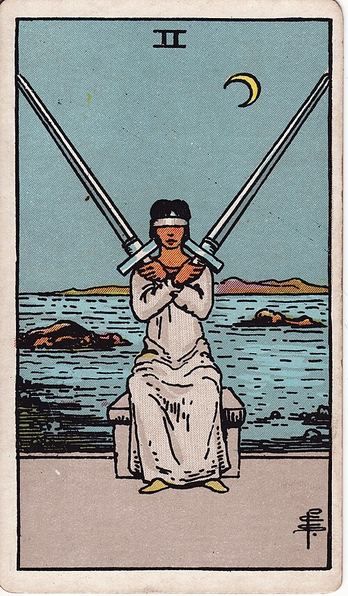 Tarotkarte Zwei der Schwerter aus dem Rider-Waite-Tarot