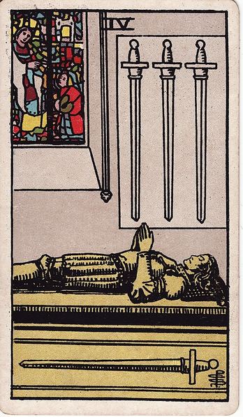 Tarotkarte Vier der Schwerter aus dem Rider-Waite-Tarot