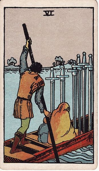 Tarotkarte Sechs der Schwerter aus dem Rider-Waite-Tarot
