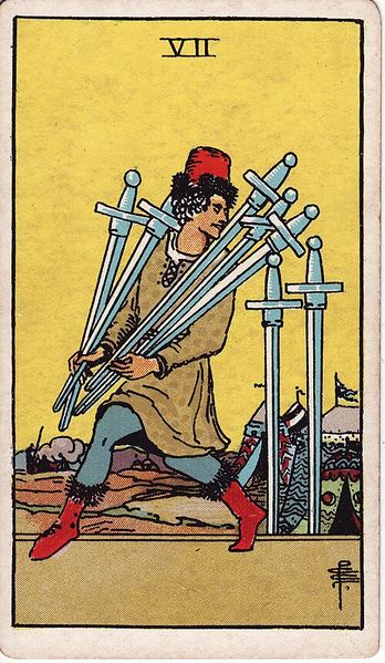 Tarotkarte Sieben der Schwerter aus dem Rider-Waite-Tarot