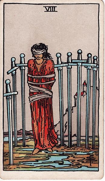 Tarotkarte Acht der Schwerter aus dem Rider-Waite-Tarot
