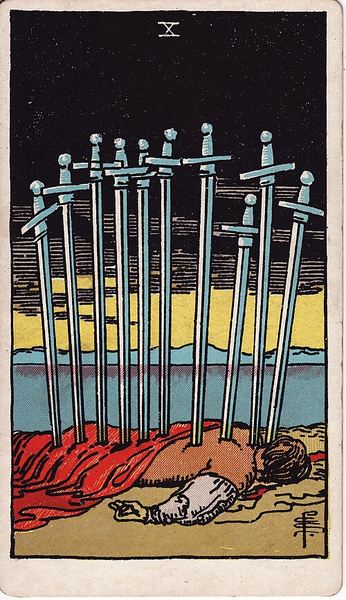 Tarotkarte Zehn der Schwerter aus dem Rider-Waite-Tarot