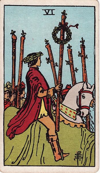 Tarotkarte Sechs der Stäbe aus dem Rider-Waite-Tarot
