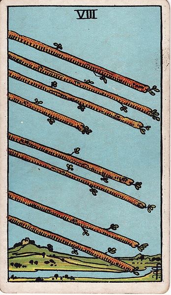 Tarotkarte Acht der Stäbe aus dem Rider-Waite-Tarot